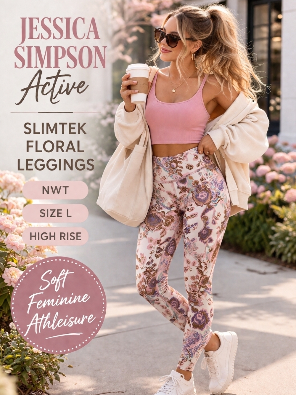 Jessica Simpson Active Slimtek Floral Leggings NWT Size L Ballet Slipper Paisley